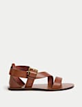 Leather Crossover Ankle Strap Flat Sandals