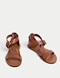 Leather Crossover Ankle Strap Flat Sandals