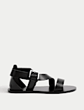 Leather Crossover Ankle Strap Flat Sandals