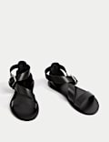 Leather Crossover Ankle Strap Flat Sandals