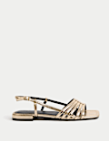 Metallic Strappy Flat Square Toe Sandals
