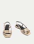 Metallic Strappy Flat Square Toe Sandals
