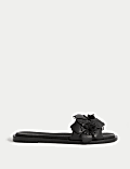 Leather Corsage Flat Mules