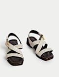 Leather Buckle Strappy Block Heel Sandals