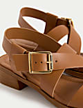 Leather Buckle Strappy Block Heel Sandals