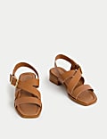 Leather Buckle Strappy Block Heel Sandals