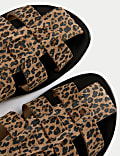 Suede Leopard Print Buckle Flat Sandals