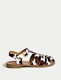 Leather Cow Print Ankle Strap Fisherman Sandals