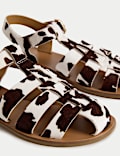 Leather Cow Print Ankle Strap Fisherman Sandals