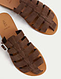 Suede Buckle Flat Mules