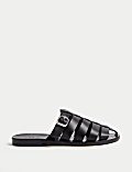Leather Buckle Flat Mules