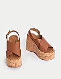 Leather Crossover Ankle Strap Wedge Sandals