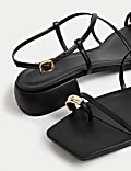 Ring Detail Ankle Strap Block Heel Sandals