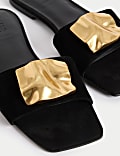 Suede Gold Detail Flat Mule Sandal