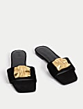 Suede Gold Detail Flat Mule Sandal