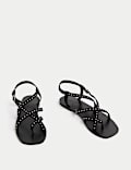 Suede Studded Strappy Flat Sandals