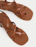 Leather Studded Ankle Strap Flat Sandals