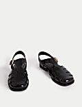 Wide Fit Leather Ankle Strap Flat Sandals