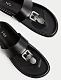 Leather Look Buckle Footbed Toe Thong Sandals