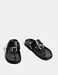 Leather Look Buckle Footbed Toe Thong Sandals