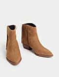 Suede Cowboy Block Heel Pointed Boots