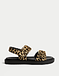 Leather Leopard Print Flatform Sandals