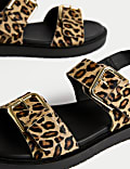 Leather Leopard Print Flatform Sandals