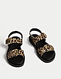 Leather Leopard Print Flatform Sandals