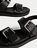 Leather Buckle Flatform Sandals