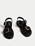 Leather Buckle Flatform Sandals