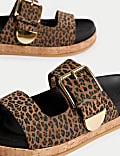 Suede Leopard Print Flatform Sandals