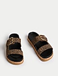 Suede Leopard Print Flatform Sandals