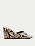 Snake Print Slip On Wedge Square Toe Mules