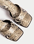 Snake Print Slip On Wedge Square Toe Mules
