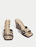 Snake Print Slip On Wedge Square Toe Mules
