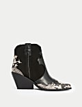 Leather Snakeskin Block Heel Ankle Boots