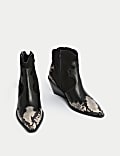 Leather Snakeskin Block Heel Ankle Boots