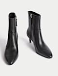 Leather Kitten Heel Pointed Ankle Boots