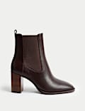 Wide Fit Leather Chelsea Block Heel Ankle Boots