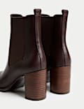Wide Fit Leather Chelsea Block Heel Ankle Boots