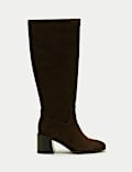 Suede Block Heel Knee High Boots