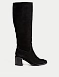 Wide Fit Suede Block Heel Knee High Boots
