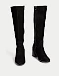 Wide Fit Suede Block Heel Knee High Boots