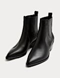 Leather Cowboy Block Heel Pointed Ankle Boots