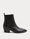 Leather Cowboy Block Heel Pointed Ankle Boots