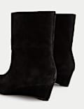 Suede Wedge Pointed Ankle Boots