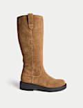 Suede Chunky Pull On Knee High Boots