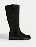 Suede Chunky Pull On Knee High Boots