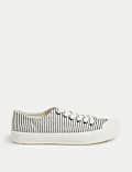 Canvas Lace Up Stripe Trainers