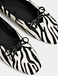 Leather Pony Hair Zebra Print Bow Ballet Pumps